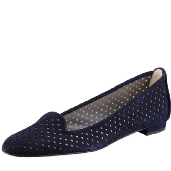 Manolo Blahnik Shoes - Manolo Blahnik Sharifac Perforated Suede Flat Navy